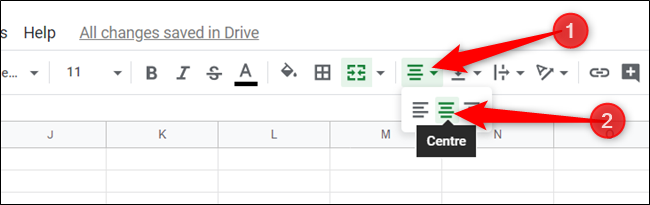 Para centrar el texto en la celda, haga clic en el icono Alinear en la barra de herramientas y luego haga clic en "Centro".