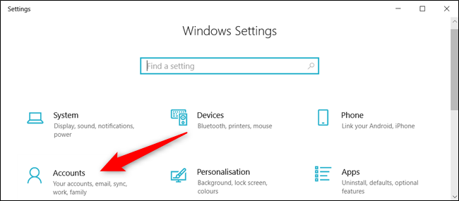 Abra la aplicación Configuración y haga clic en "Cuentas".