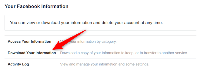 Puede hacer una copia de seguridad de todos sus datos de Facebook descargándolos desde la siguiente opción de Configuración.