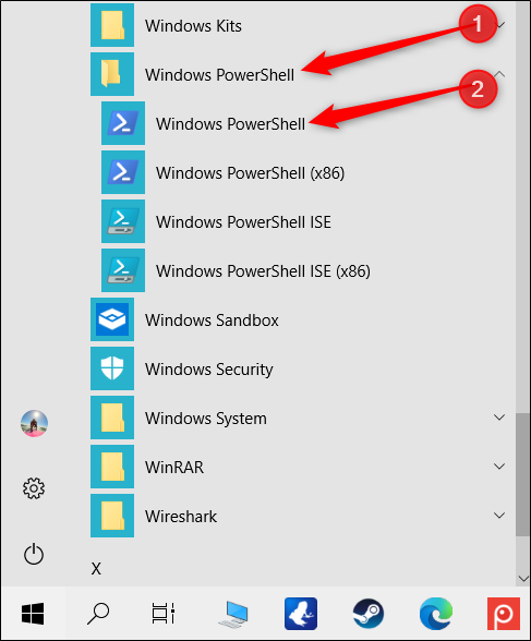 Haga clic en la carpeta "Windows PowerShell" y luego en "Windows PowerShell".