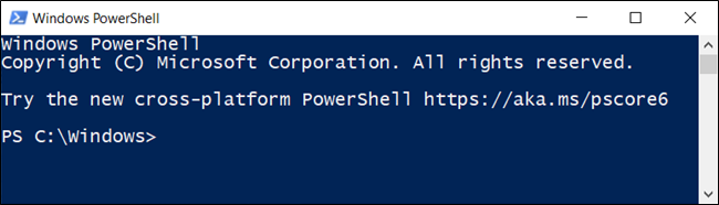 Una ventana de PowerShell.