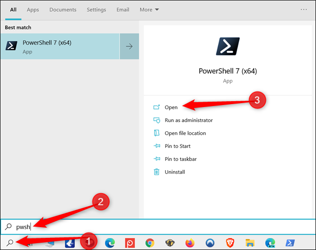 Busque PowerShell en la barra de búsqueda de Windows.