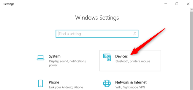 Haga clic en "Dispositivos" en la aplicación Configuración.