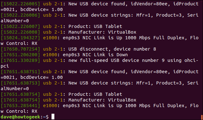 Salida de sudo dmesg -l info en una ventana de terminal