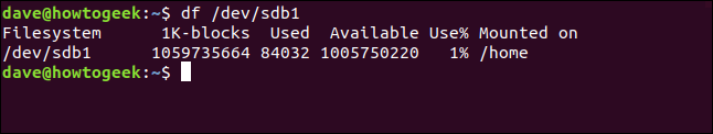 df / dev / sdb1 en una ventana de terminal
