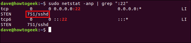 sudo netstat -anp |  grep ": 22" en una ventana de terminal