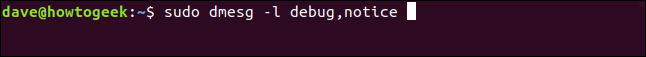 sudo dmesg -l debug, aviso en una ventana de terminal