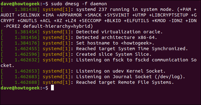 salida de sudo dmesg -f daemon en una ventana de terminal