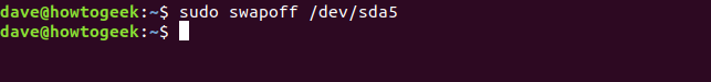 sudo swapoff / dev / sda5 en una ventana de terminal