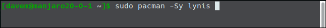 sudo pacman -Sy lynis en una ventana de terminal.