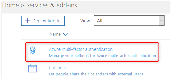 La opción "Autenticación multifactor de Azure"