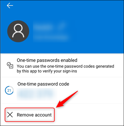 Toque "Eliminar cuenta" en Microsoft Authenticator.