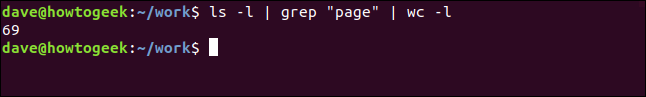 ls - |  grep "página" |  wc -l en una ventana de terminal