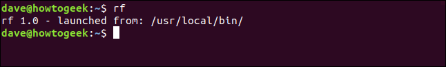 El comando "rf" en una ventana de terminal.