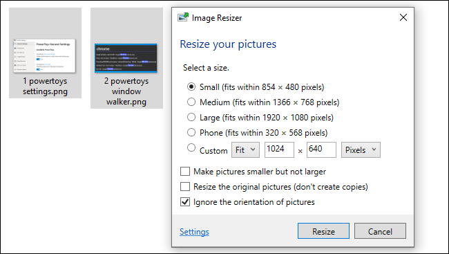Uso de Image Resizer PowerToy de Windows 10