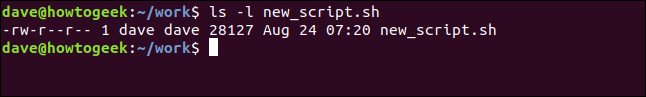 ls -l new_script.sh en una ventana de terminal