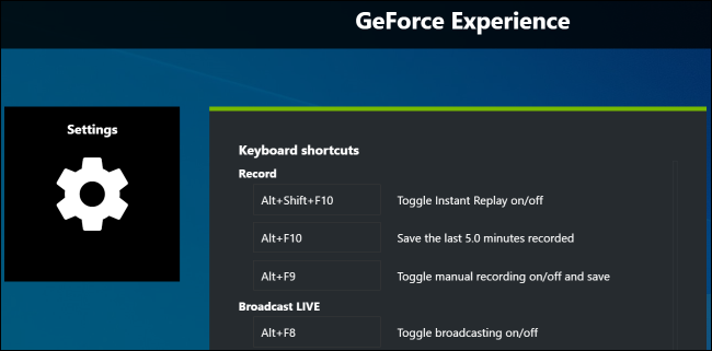 Cambiar los atajos de teclado en GeForce Experience