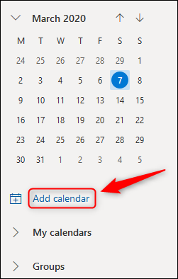 Opción "Agregar calendario" de Outlook Online.