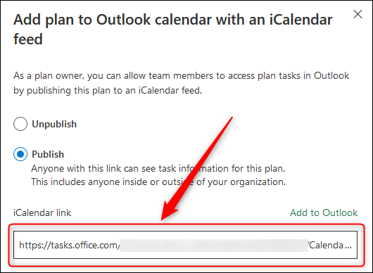 Enlace iCalendar del planificador para compartir el plan.