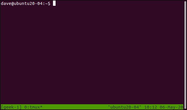 Una sesión tmux con el nombre "geek-1" en el lado izquierdo de la barra de estado.