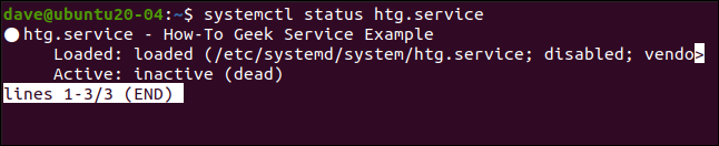 systemctl status htg.service en una ventana de terminal