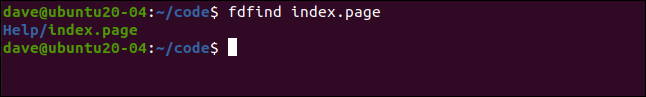 fdfind index.page en una ventana de terminal.