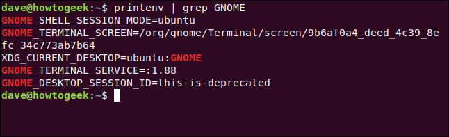 printenv |  grep GNOME en una ventana de terminal.