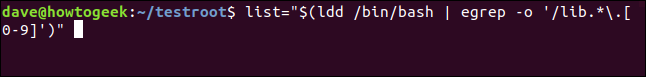 list = "$ (ldd / bin / bash | egrep -o '/lib.*\.[0-9]')" en una ventana de terminal