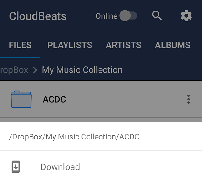 Opción de descarga de carpeta de Dropbox de Clloudbeats