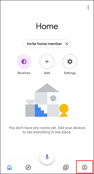 Toque la pestaña Cuentas en la aplicación Google Home. 