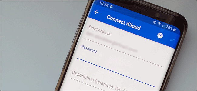 El formulario de inicio de sesión "Connect iCloud" en un teléfono inteligente Android.