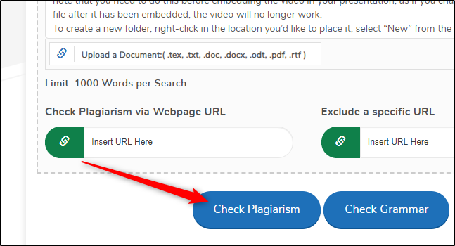 Haga clic en "Comprobar plagio".