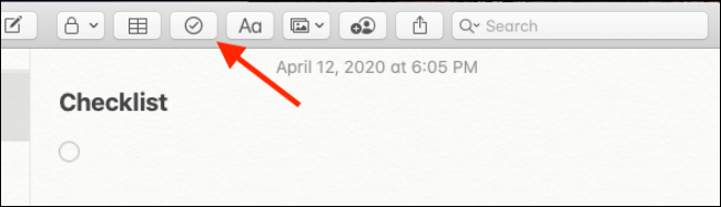 Opción de lista de verificación para la aplicación Notes para Mac