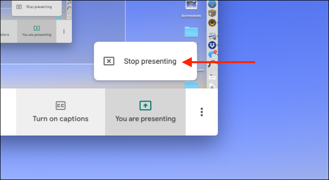 Haga clic en "Dejar de presentar" para dejar de compartir su pantalla.