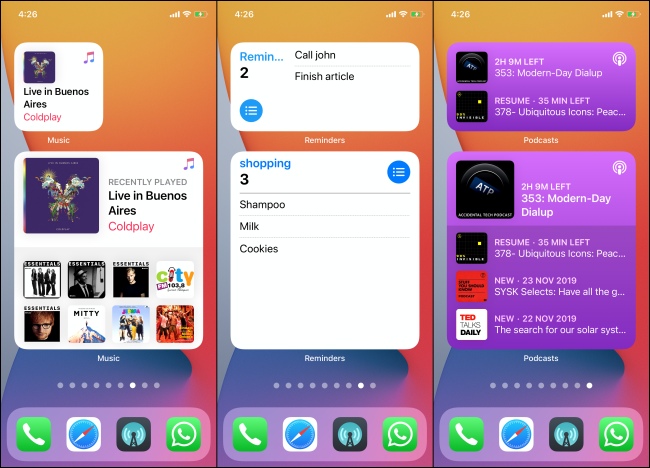 Diferentes tamaños de widgets en la pantalla de inicio de iOS 14