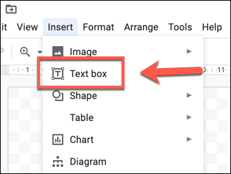 Presione Insertar> Texto para insertar texto en Dibujos de Google