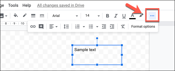 Presiona el botón "Más" de tres puntos para ver todas las opciones de formato de texto en los dibujos de Google.