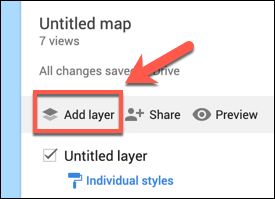Presione Agregar capa para agregar una capa personalizada a un mapa personalizado de Google Maps