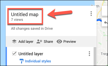 Haga clic en Mapa sin título para comenzar a cambiar el nombre de su mapa personalizado de Google Maps.