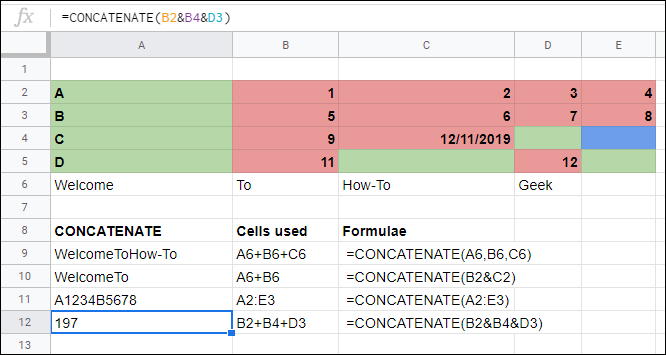 La función CONCATENAR en Google Sheets une celdas sin operadores.