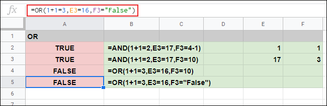 La función OR utilizada en Google Sheets, sin argumentos correctos, resulta en una respuesta FALSA