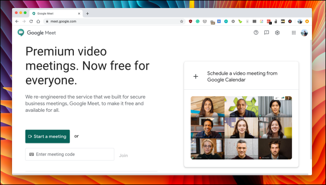El sitio web de Google Meet.