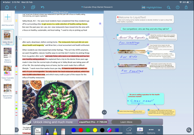 LiquidText mostrando una anotación PDF