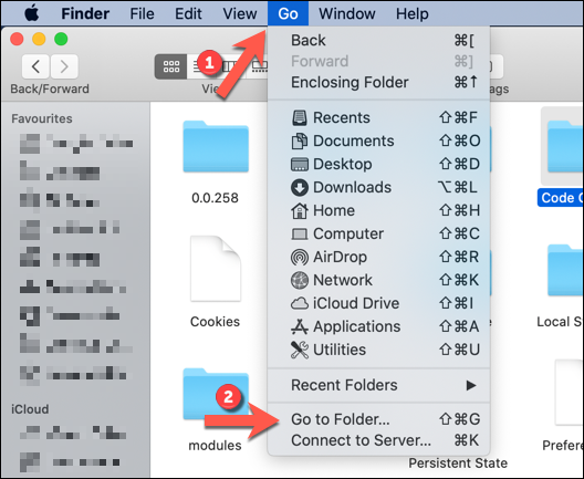 En el Finder, haga clic en "Ir" y luego en "Ir a la carpeta".