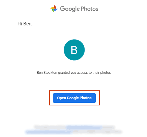 Haga clic en Abrir Google Photos en su correo electrónico de invitación.