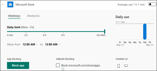 Límites de juegos y aplicaciones de Microsoft Family Group para Windows 10