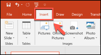 Haga clic en la pestaña Insertar en PowerPoint