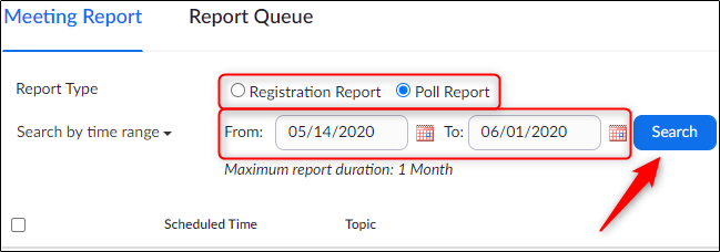 Configuración de fecha y tipo de informe