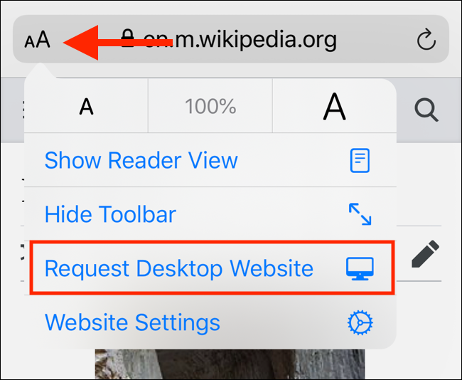 Nuevo menú en iOS 13 para solicitar el sitio web de escritorio