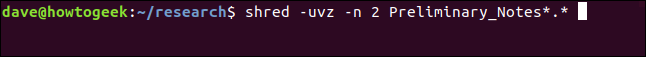 shred -uvz -n 2 Preliminary_Notes _ *. * en una ventana de terminal